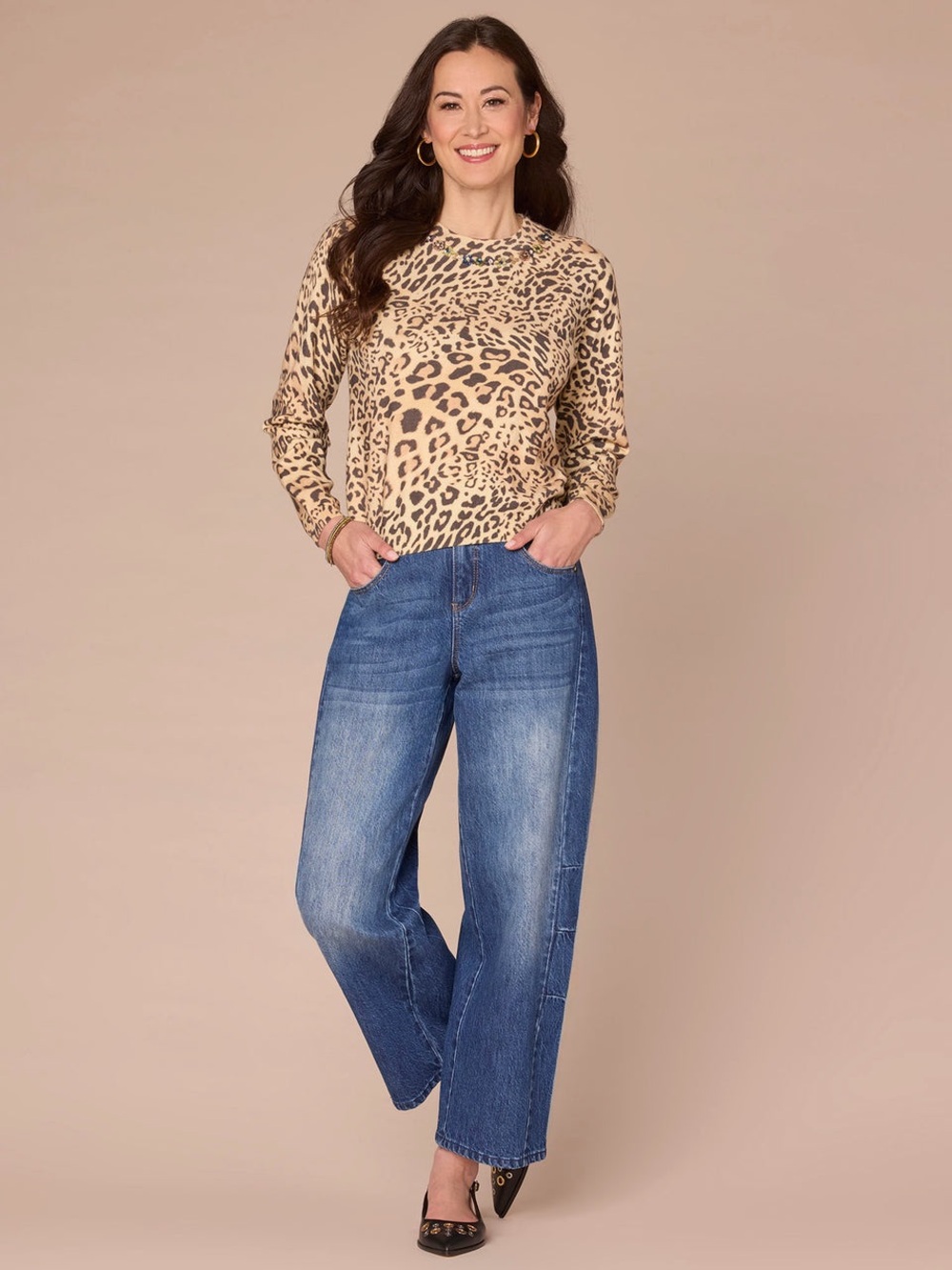 NWT Democracy Leopard Print Embellished Sweater Size Small